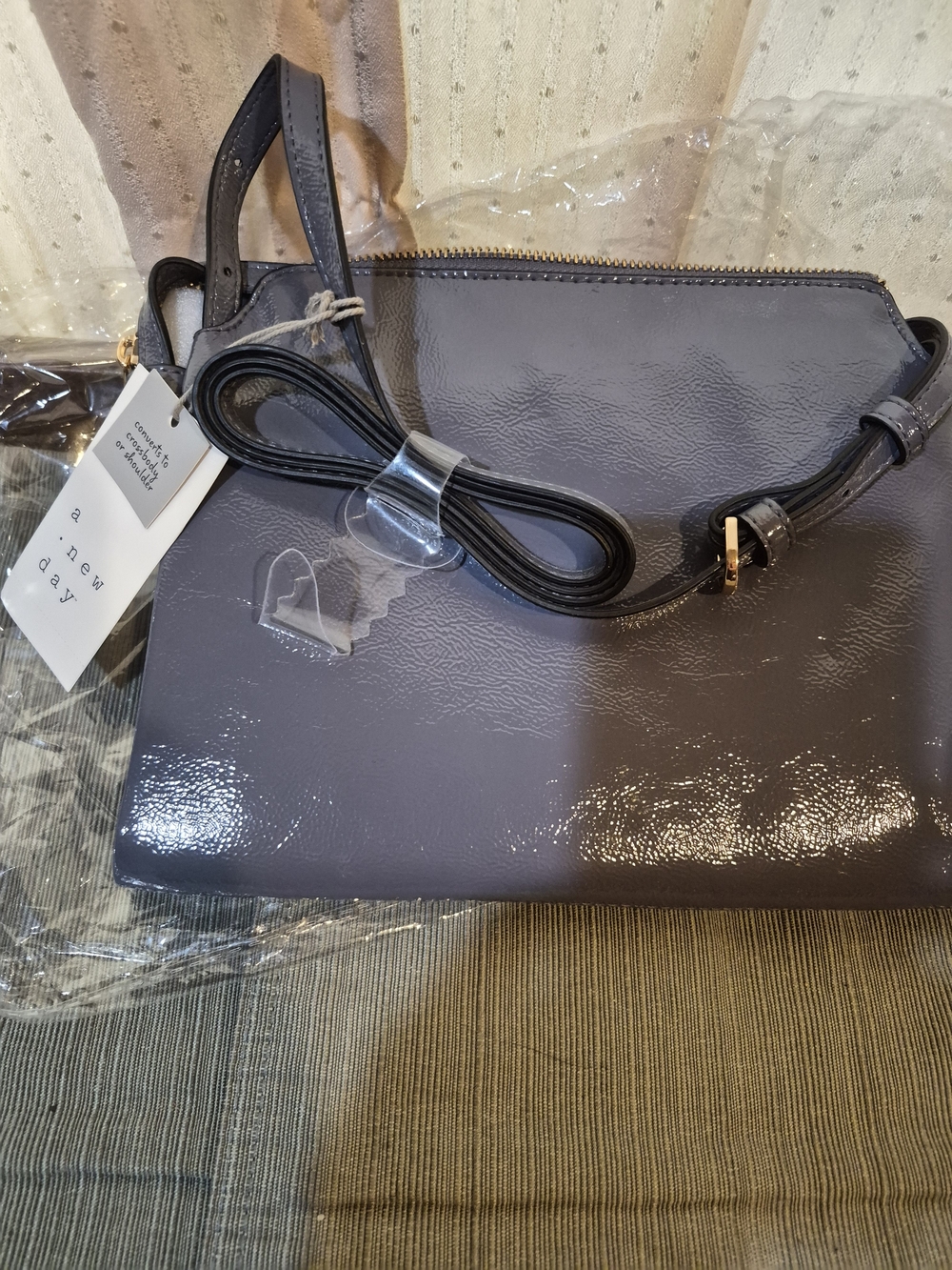NWT A New Day Glossy Gray Convertible Crossbody Shoulder Bag